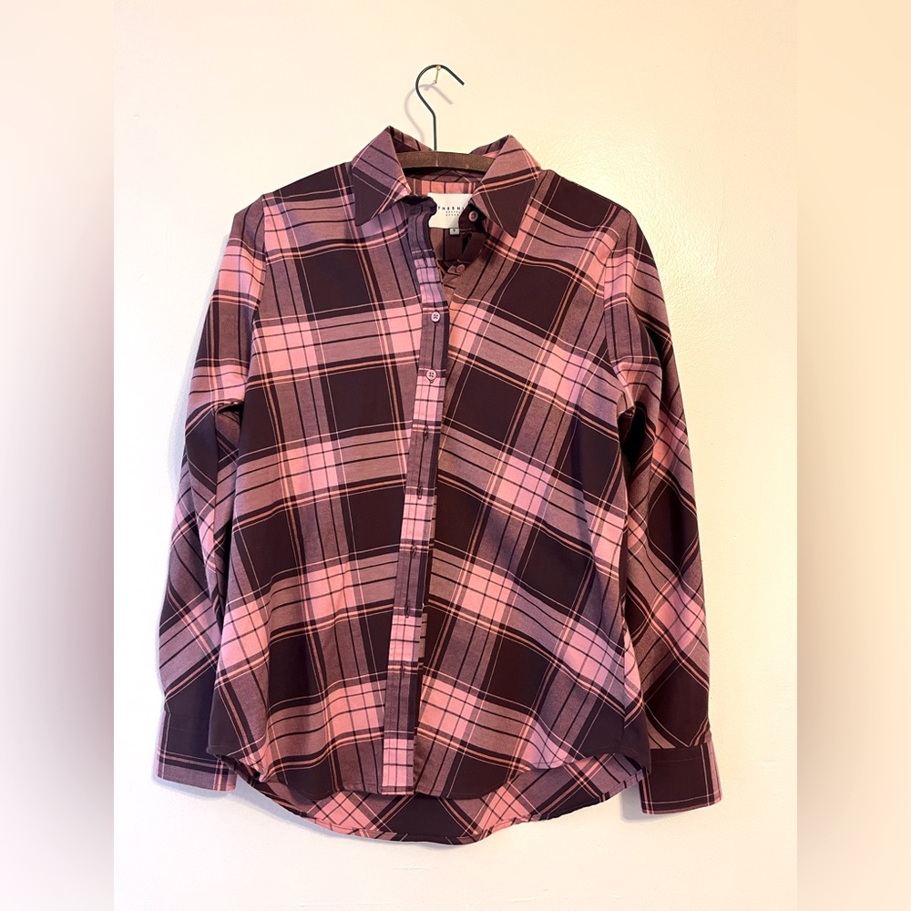 The Shirt by Rochelle Behrens Pink Purple Plaid Button Down Long Sleeve Small